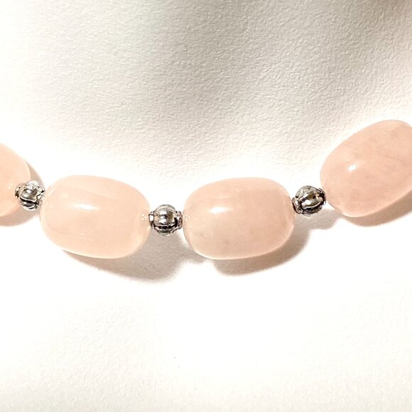 Beaded Rose Quartz Necklace, Pink Genuine Large Gemstone Choker - Picture 7 of 12